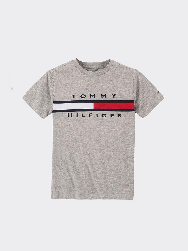 Fiú Tommy Hilfiger Signature Stripe Póló Szürke | HU 2287JPQ